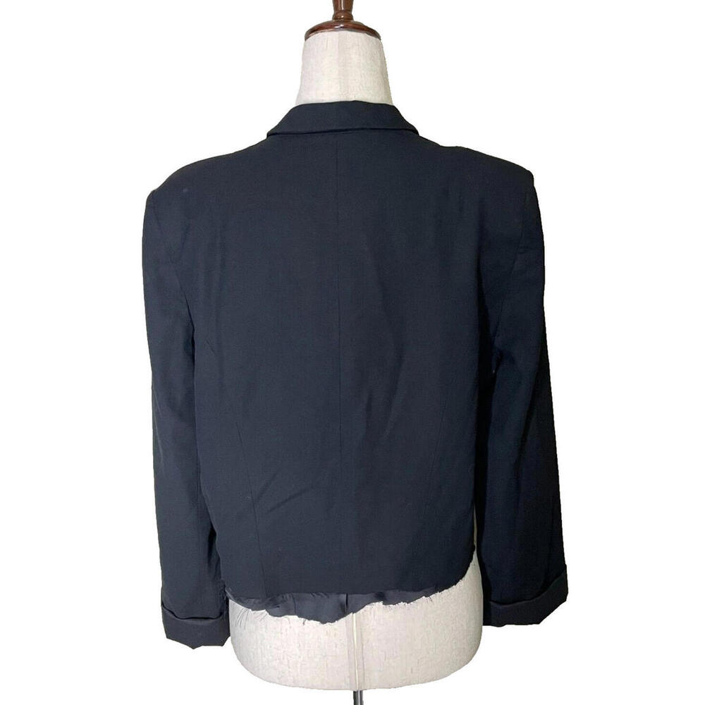 Helmut Lang Cropped Blazer Raw Hem One Button Rolled Cuff Sleeve Black Womens 4 - Picture 4 of 7
